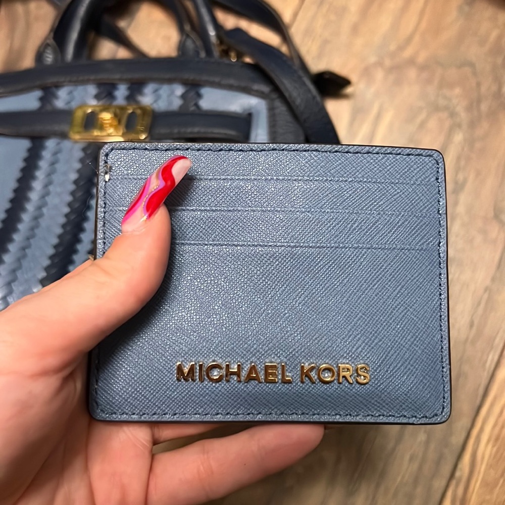 Matching light blue Michael Kors saffiano leather card holder